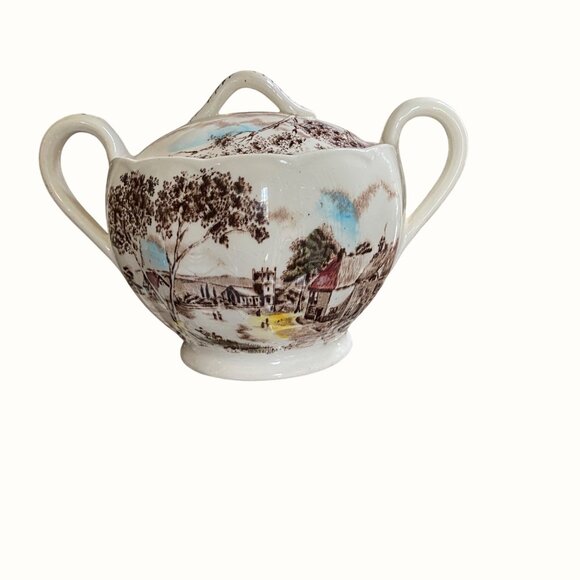 W.H. Grindley Vintage Dickens Coaching Stages Covered Sugar and Creamer Set - Picture 7 of 14